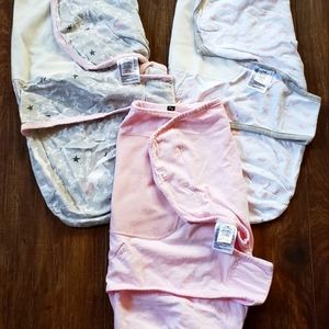 Hudson Baby 0-3 Month Velcro Swaddle Wrap Pink Grey White Hearts Unicorn